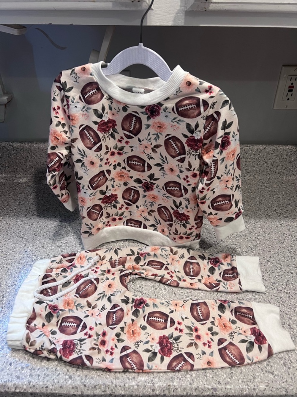 Source Unknown Pink & Brown Football Floral Kids Pajama Set